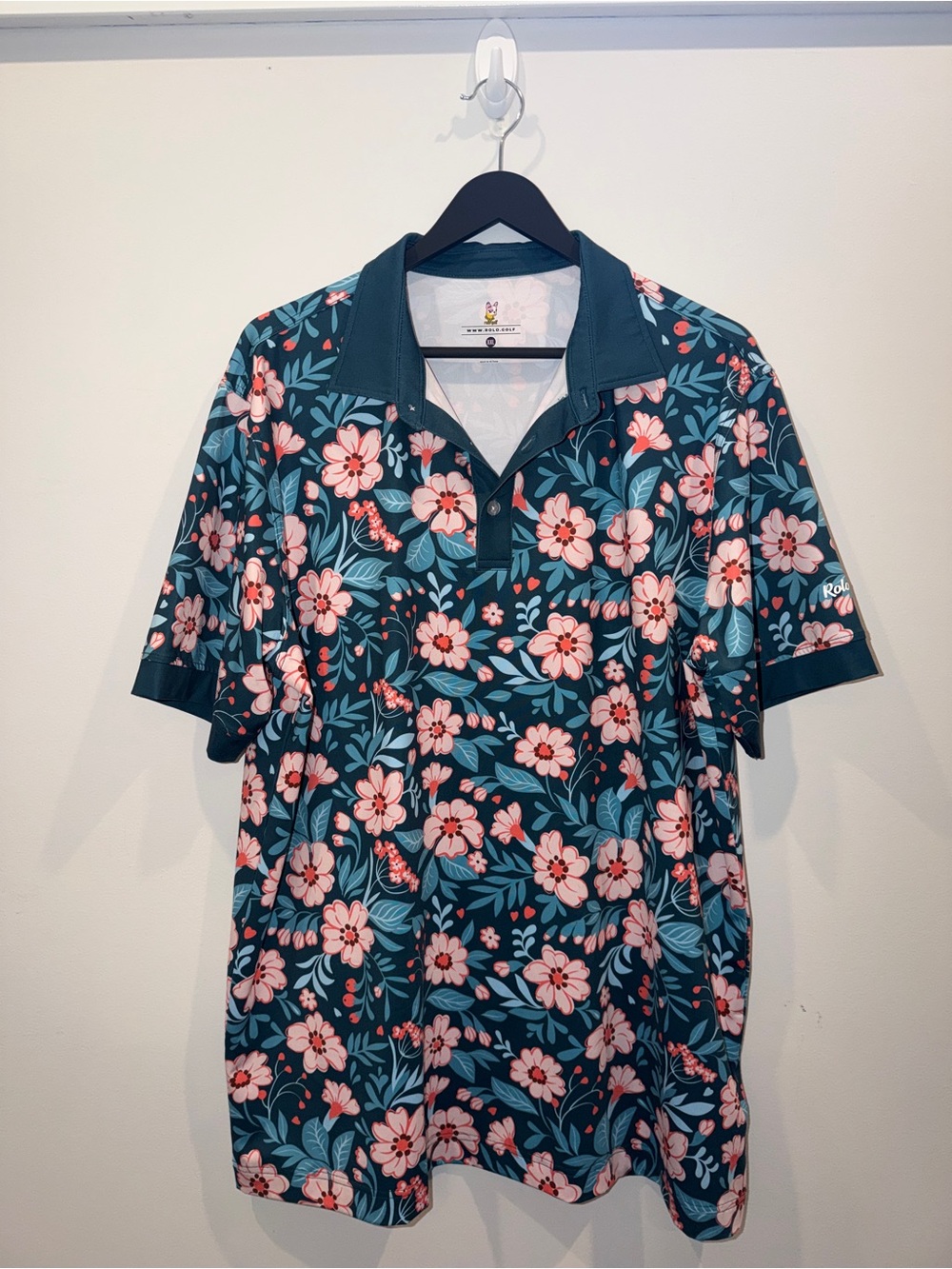 Role Golf Men's Floral Polo Shirt - Teal/Pink